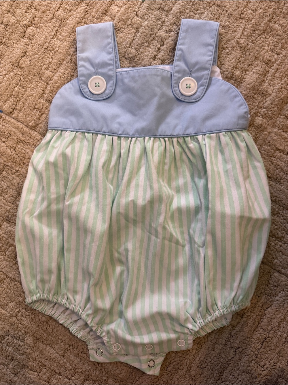 The Beaufort Bonnet Company Blue & Mint Striped Bubble Romper 12-18 mos